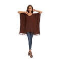 thumbnail image 5 of Beautybatik Brown Women Solid Tunic Blouse Kaftan V Loose Sleeve Top Plus Size 2X, 5 of 6