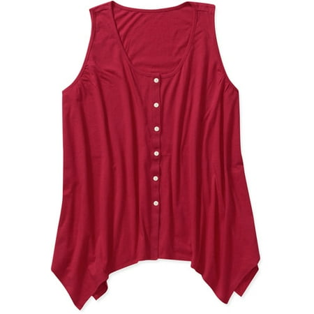 Concepts Women's Plus-Size Button-Up Shark Bite Tank