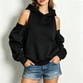 thumbnail image 2 of CAIXIA Cold Shoulder Lightweight Hoodies for Women Pullover Lined Casual Fashion Long Sleeve Fall Winter Letter Graphic Sweatshirts Women with Kangaroo Pocket 2026 Fall Outfits Clothes, 2 of 9