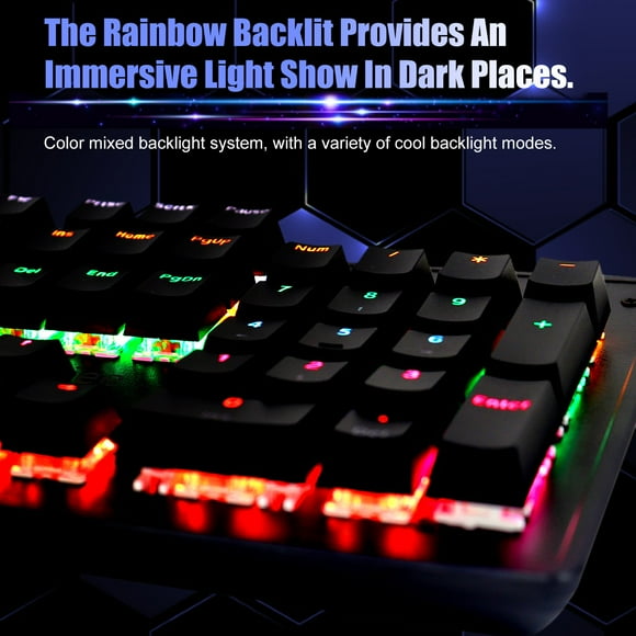 104 Keys Mechanical Gaming Keyboard, with Rainbow Backlit, FN Shortcuts, K104 Keyboard, Color Switch. USB Wired Keyboard for and Mac