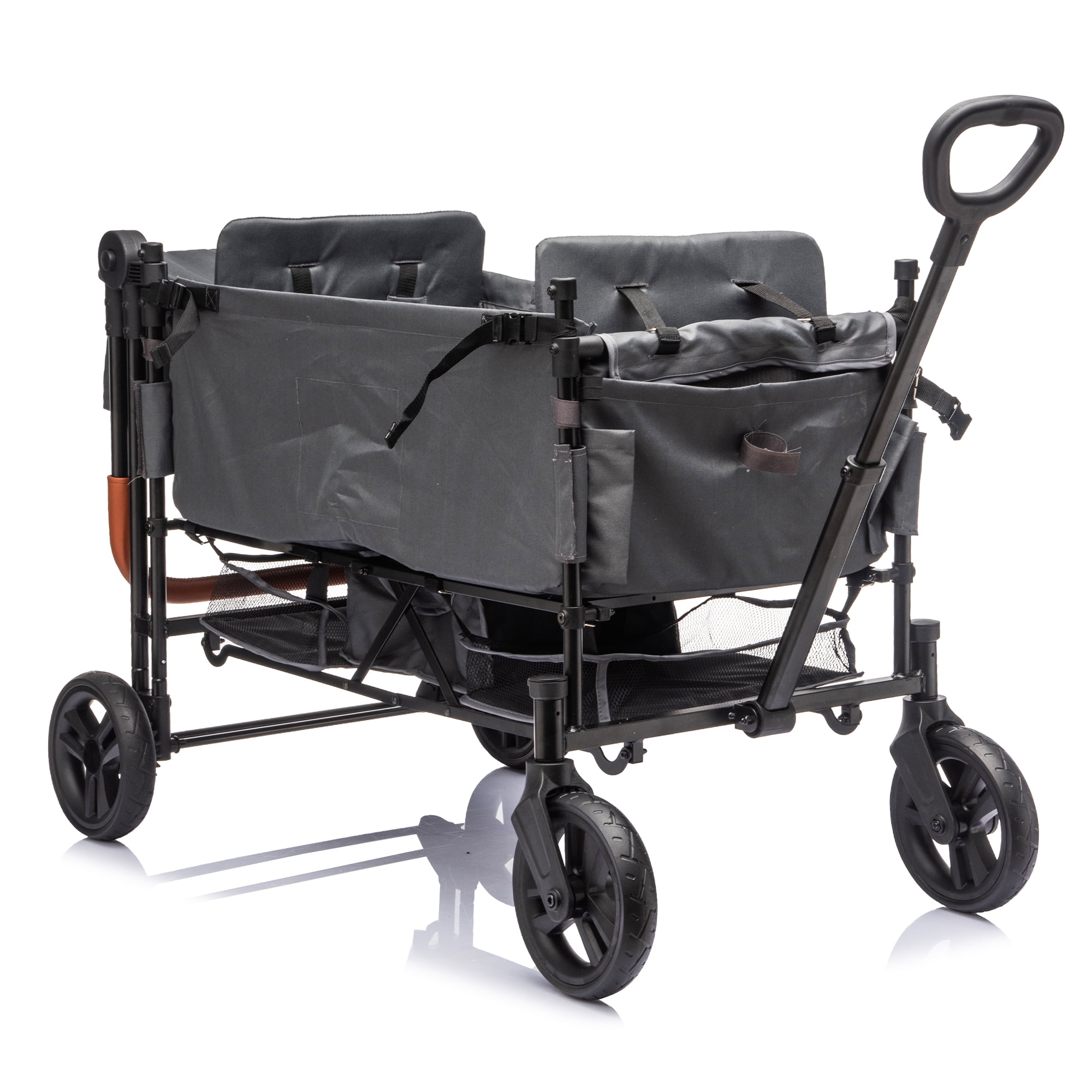 2-Seater Wagon Stroller with 5-Point Safety Harness, Adjustable Canopy, Push-Pull Handles, 7-Level Height Adjustment, Foldable Frame for Kids 6-36 Months