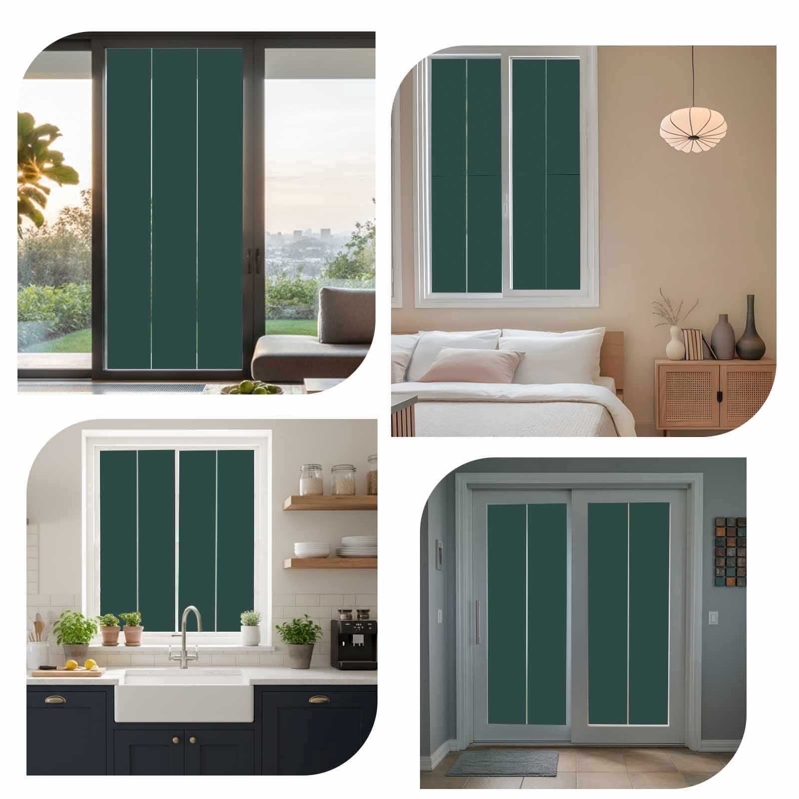 Solid Color Window Privacy Film Deep Green Decorative Glass Window Film UV Blocking Static Cling Non-Adhesive Sticker Covering for Home Door 17.7 x 78.7 inches