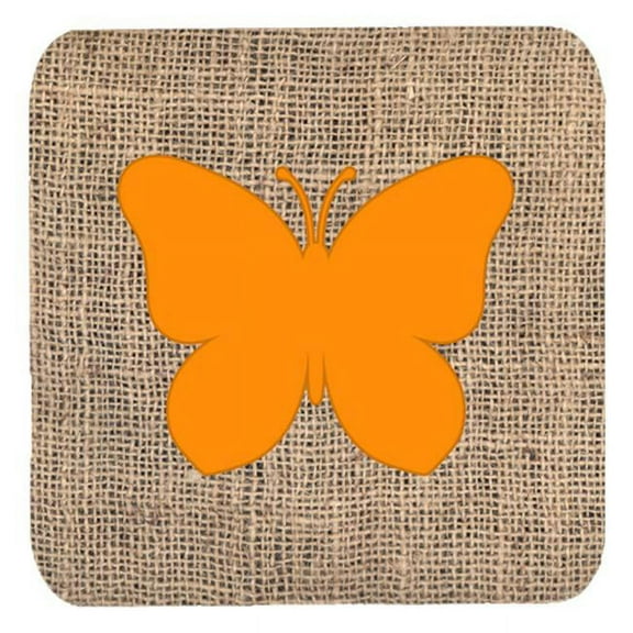 Butterfly Burlap And Orange Foam Coasters - Set 4, 3.5 x 3.5 In.