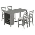 thumbnail image 3 of Besthome 5-Piece Multi-Functional Rubber Wood Counter Height Dining Set with Padded Chairs and Integrated 9 Bar Wine Compartment, Wineglass Holders for Dining Room (Gray), 3 of 9