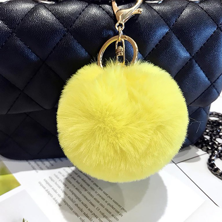 8cm Pom Pom Keychains Faux Rabbit Fur Ball Keychain Car Keyring Fluffy Pompom  Key Chains Key Holder Key Ring Handbag Charms Bag Pendant YELLOW 