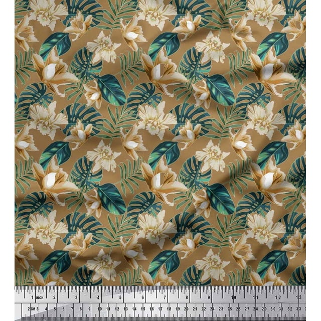 Soimoi Velvet Fabric Monstera Leaf & Floral Decor Fabric Printed Yard 58 Inch Wide