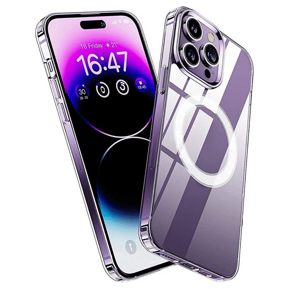 Entronix Magnetic Clear Case Compatible with iPhone 14 Pro Max, [Yellow Resistant] Slim Hard Back Cover