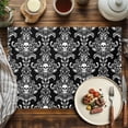 thumbnail image 3 of Black Horror Halloween Placemats Set of 8, Vintage White Skull Pattern Table Mats Washable Heat-Insulation Non-Slip Place Mats for Kitchen Dinner Table Indoor Outdoor Decor,13x19 Inch, 3 of 9