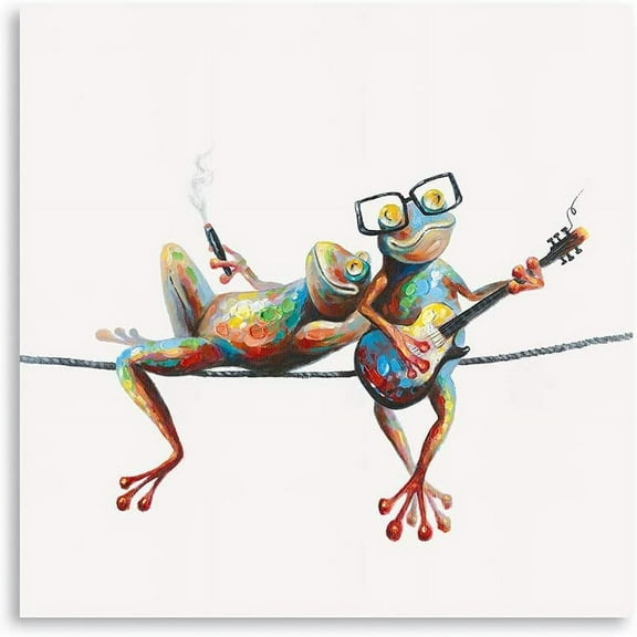 Canvas Frog Wall Art Decor: Side by Side Frogs with Glasses Art Bedroom Wall Art Laundry Room Decor and Accessories Girl Room Decor Inspirational Wall Art with Unframed Easy Hanging