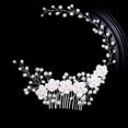 thumbnail image 4 of opolski Bridal Hair Comb Headpiece Faux Pearl Rhinestone Fake Flower Rhinestone Decor Luxury Anti-slip Lightweight Photo Prop Prom Party Wedding Hair Styling Tool Hair Accessories White, 4 of 7