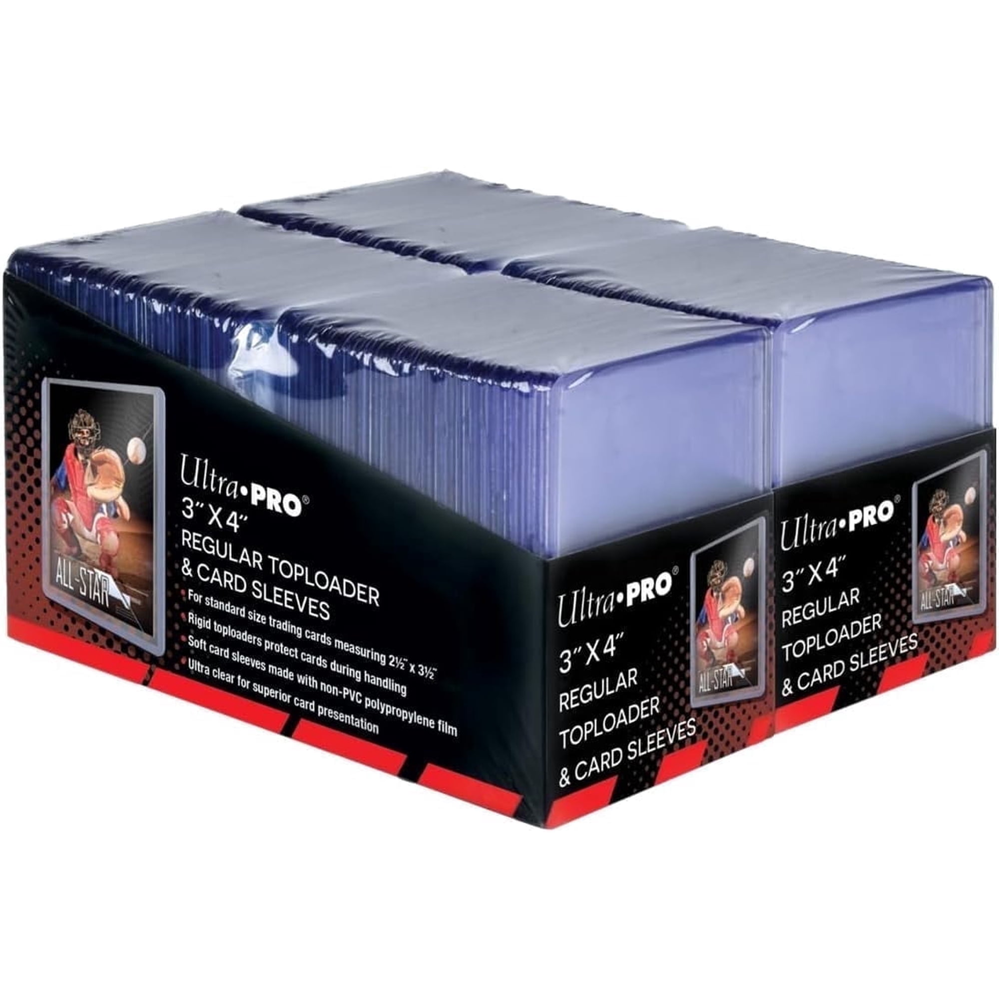 Ultra pro 200ct Top Loader 3 "X4", Baseball card protector Hard plastic, Trading Card Sports Card holder (200 hard card + 200 soft card)