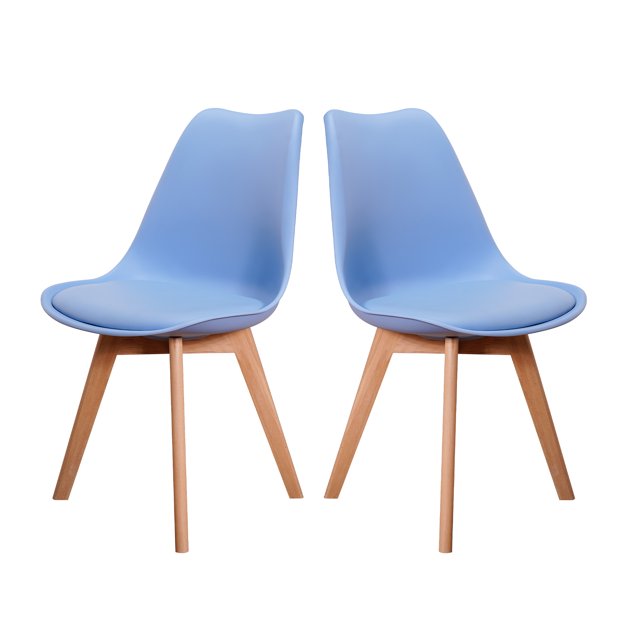 Sillas Tulip Tipo Eames Mirel Set de 2 Piezas Estructura de Madera Asiento Acolchado Azul