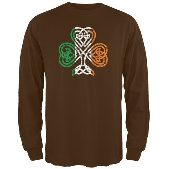 St. Patricks Day - Shamrock Knot Brown Adult Long Sleeve T-Shirt - Small