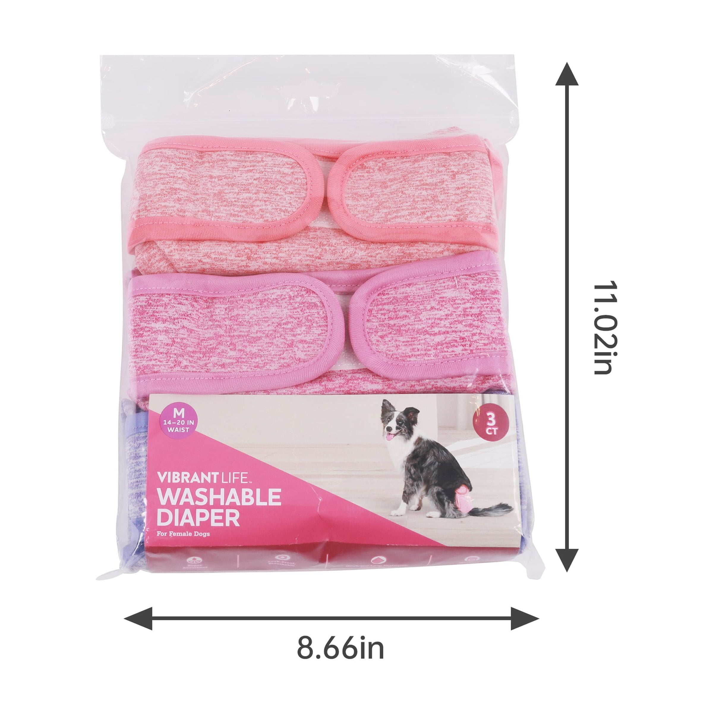 (2 pack) Vibrant Life Washable Dog Diapers for Female Dogs,Medium, 3 Count