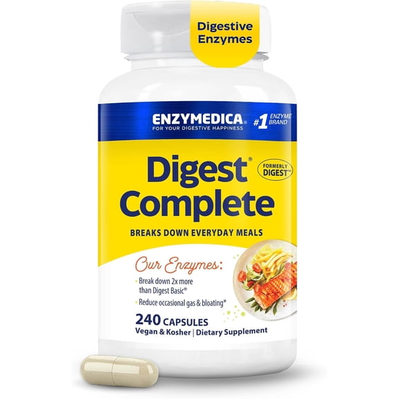 Enzymedica Digest Complete, Digestive Enzyme Supplement for Men & Women, Support for Gut Health, Eases Gas & Bloating, Vegan & Kosher- 240 Capsules
