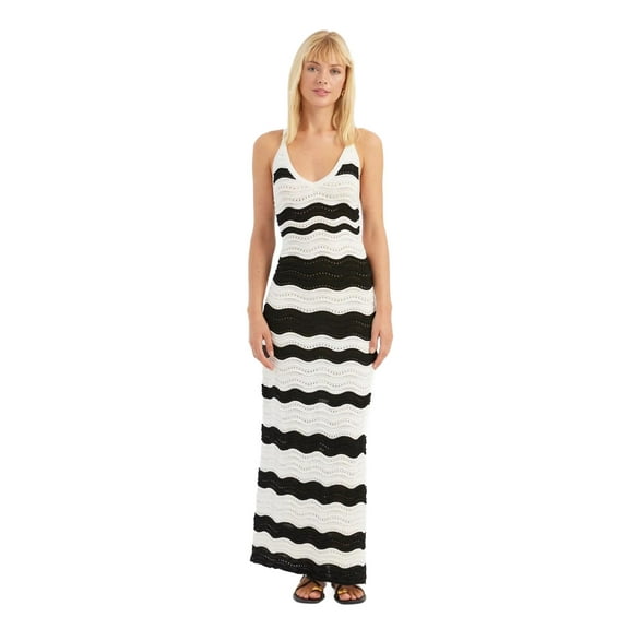 Striped V Neck Side Slit Maxi Dress