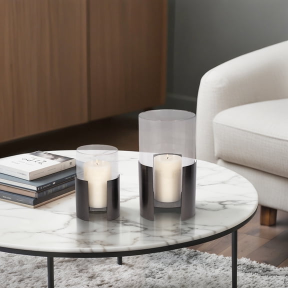 Sagebrook Home Set of Two Contemporary Metal and Glass Hurricane Candle Holders