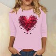 thumbnail image 1 of Jienlioq Chandail en Molleton de la Saint-Valentin pour Femmes Imprimé Décontracté Col Rond Manches 3/4 Rose 4TG, 1 of 4