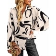 thumbnail image 2 of ZAXARRA Women Button up Shirt Contrast Color Loose Casual Long Sleeve Blouse Work Tops for Streetwear, 2 of 7