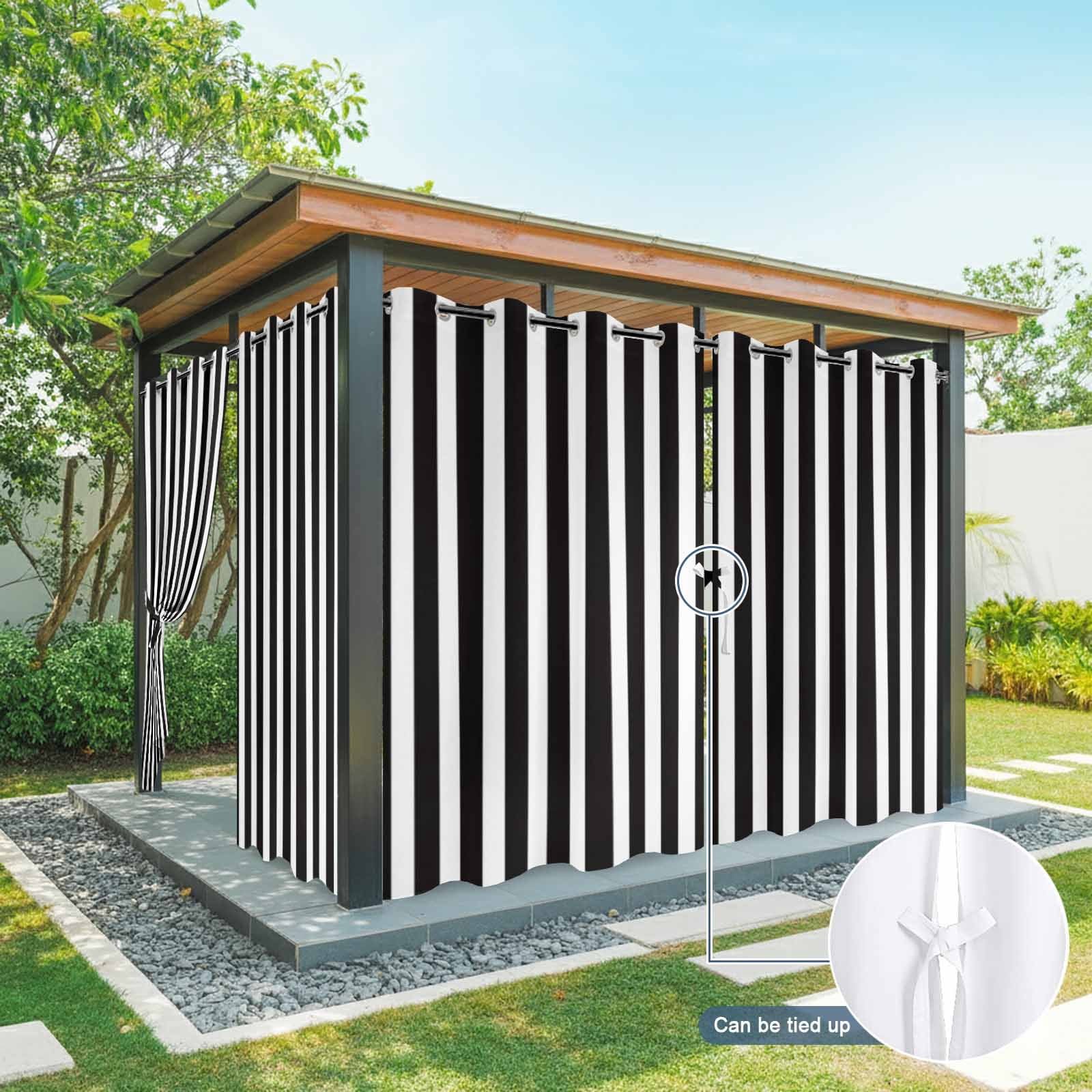 Black Striped Outdoor Curtains for Patio Waterproof,Windproof Privacy Curtains with Weighted Bottom,Modern Farmhouse Black White Stripes Outside Drapes for Picnic Garage Yard Cabana 54"x95" 2 Panel
