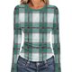 thumbnail image 2 of RKSTN Crewneck Shirts for Women Oversized Plaid Print Slim Ribbed Knitted Long Sleeve T Shirts Top Womens Casual Plus Size Round Neck Checkered Printed Stretch Loose Comfy Tee Fall Spring Clothes, 2 of 7