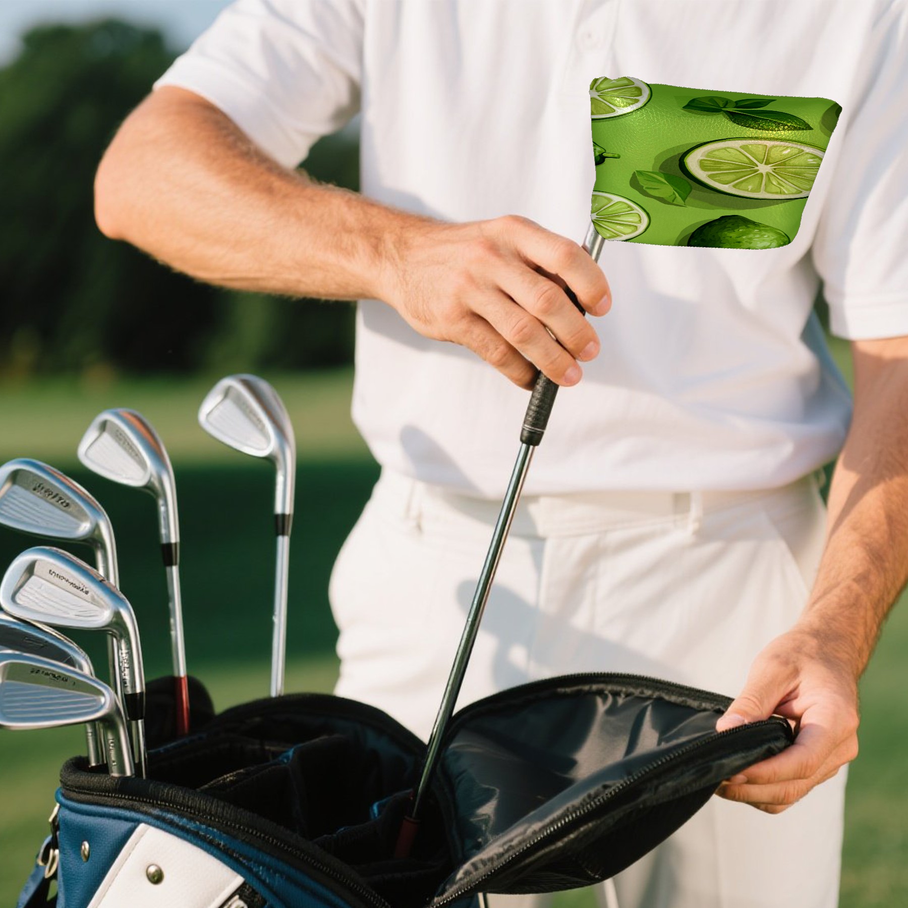 Golf Mallet Putter Cover Premium Leather Waterproof Golf Putter Head Cover with Magnetic Closure Green Lemon