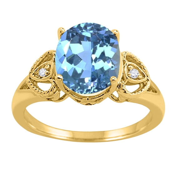 Mauli Jewels Rings for Women 2.42 Carat Oval Blue Topaz and Diamond Ring 4-Prong 10K Yellow Gold