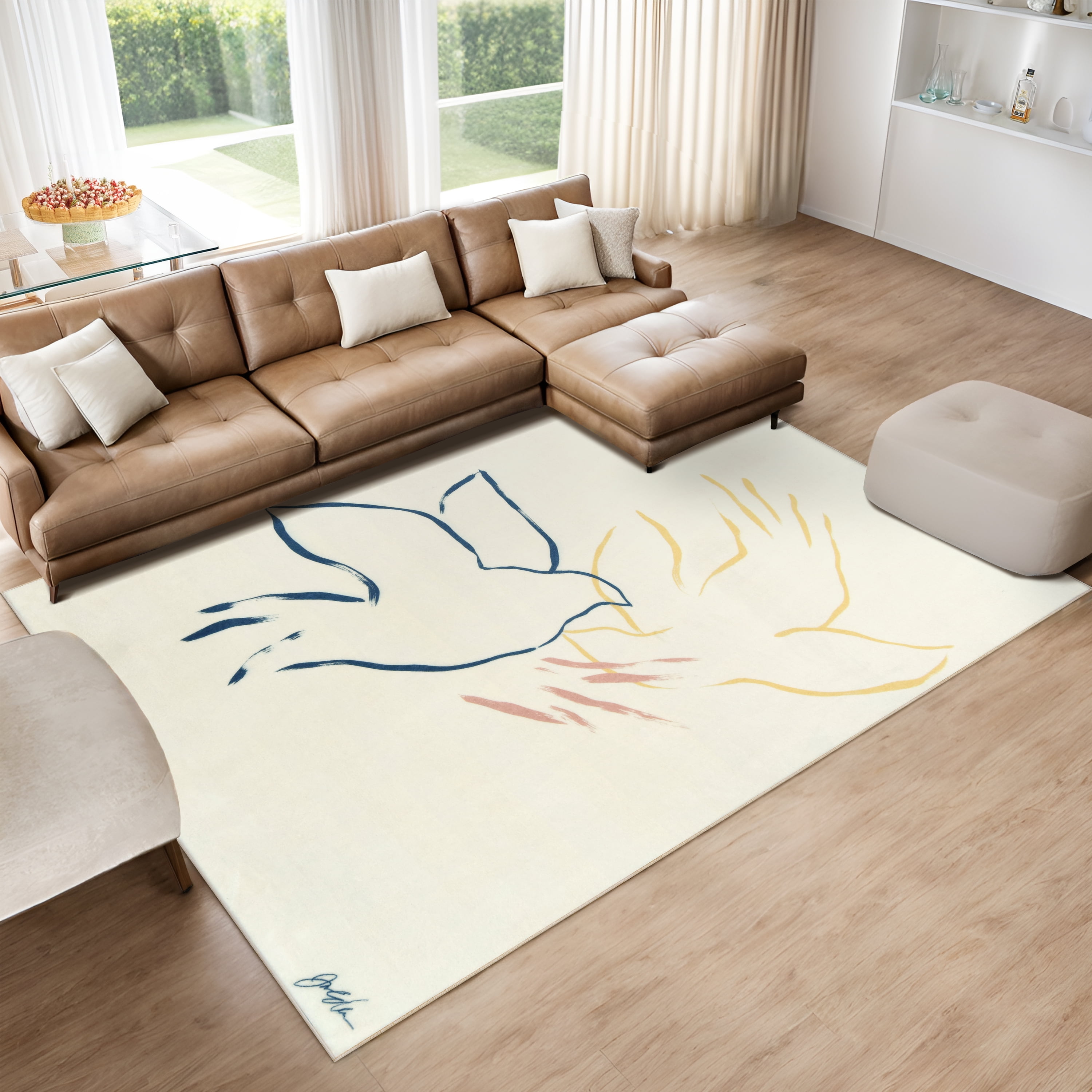 Abstract Flock, 8'x10' Hand Washable Art Area Rug