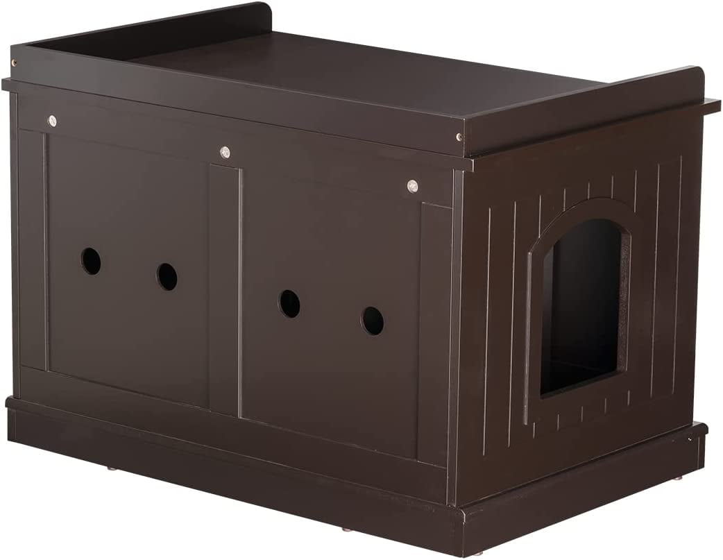 PAWLAND Lager Cat Washroom Storage Bench,cat Litter Box Enclosures -Espresso