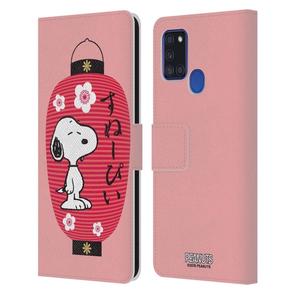 Head Case Designs Officially Licensed Peanuts Oriental Snoopy Lantern Leather Book Wallet Case Cover Compatible with Samsung Galaxy A21s (2020)