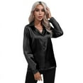 thumbnail image 2 of Women's Satin Silk Long Sleeve Button Down Shirt Formal Work Blouse Top Point Collar Vintage Button Up Shirt Work Office Silky Shirts Tops S-XL, 2 of 9