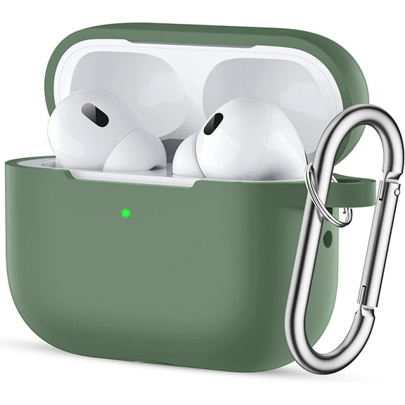 Airpod Pro Case 2nd Generation Cover, Silicone Protective Charging Case Skin with Keychain Compatible with Apple AirPods Pro 2/1 Case for Women Men Girls Boys, Front LED Visible, Olive Green
