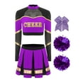 thumbnail image 3 of iiniim Womens Cheerleading Costume Long Sleeve Crop Top with Mini Pleated Skirt and Accessories Purple L, 3 of 6