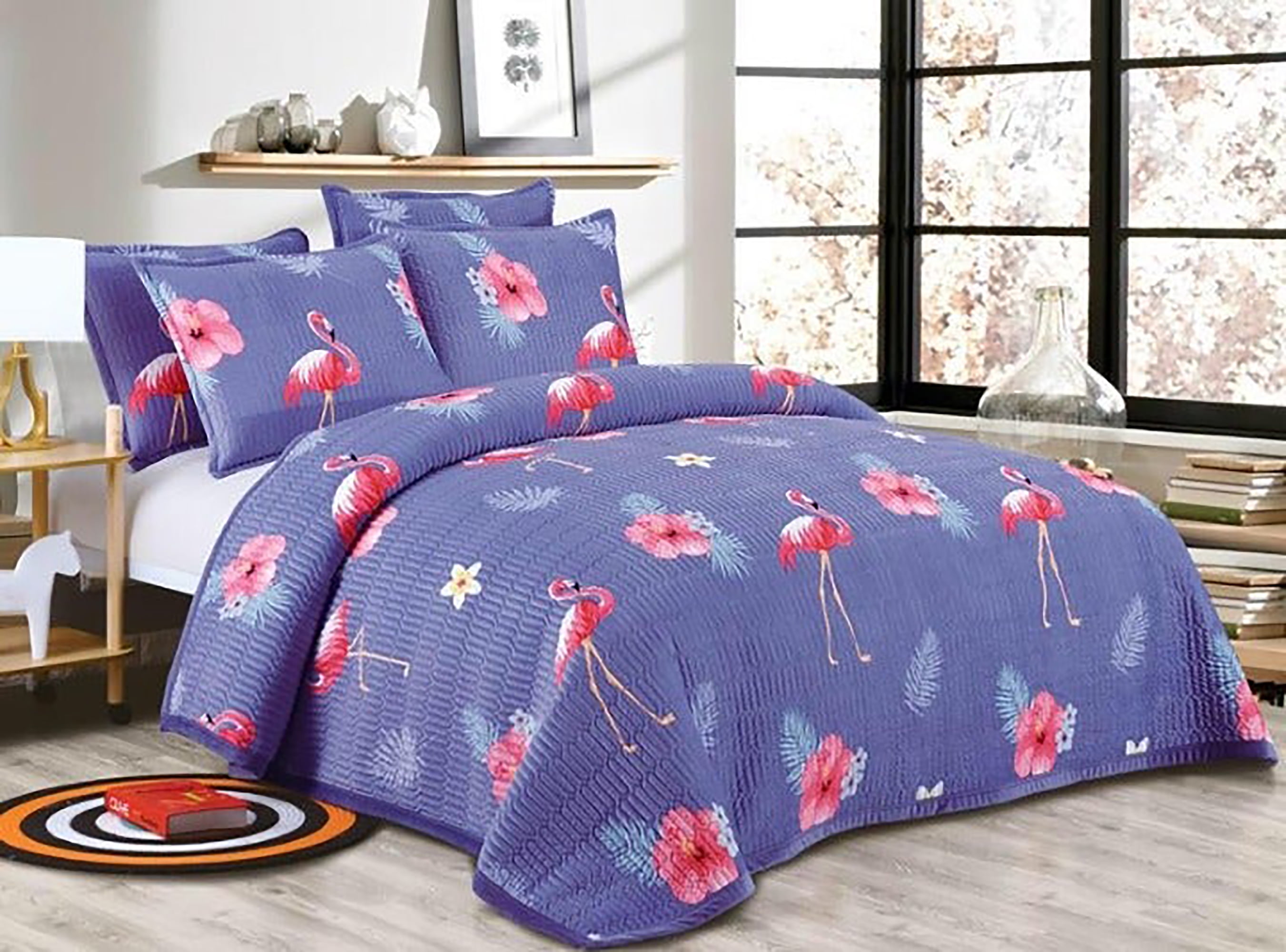 2 Piece Purple Flamingo Kids Super Soft Quilt Set Twin Size
