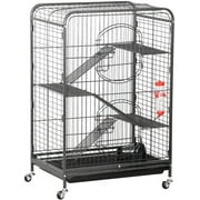 Favory 37-inch Metal Ferret Chinchilla Cage Indoor Outdoor Small Animals Hutch w/ 2 Front Doors/Feeder/Wheels for Squirrel,Black
