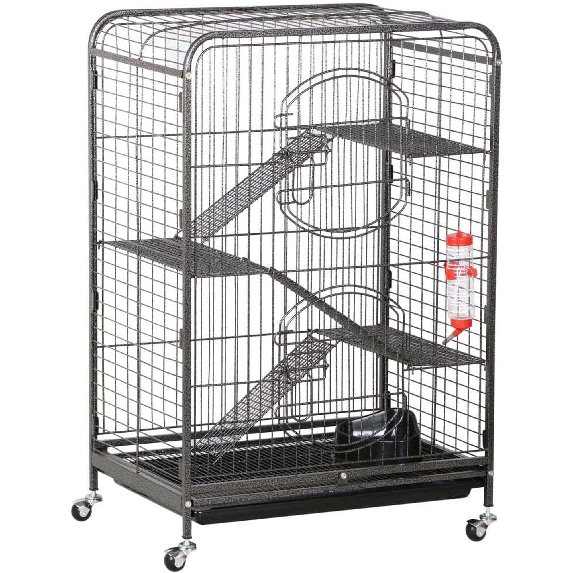 Favory 37-inch Metal Ferret Chinchilla Cage Indoor Outdoor Small Animals Hutch w/ 2 Front Doors/Feeder/Wheels for Squirrel,Black