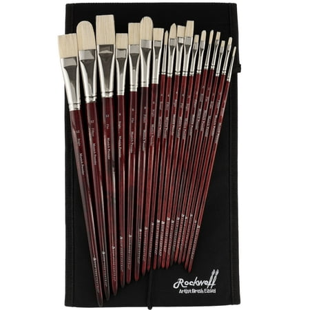 New York Central Artist Paintbrush Set - Munich Premier Long Handle Bristle Blend of Hog Hair and Synthetic Hair Handmade in Germany - Set of 18 with Carrying
