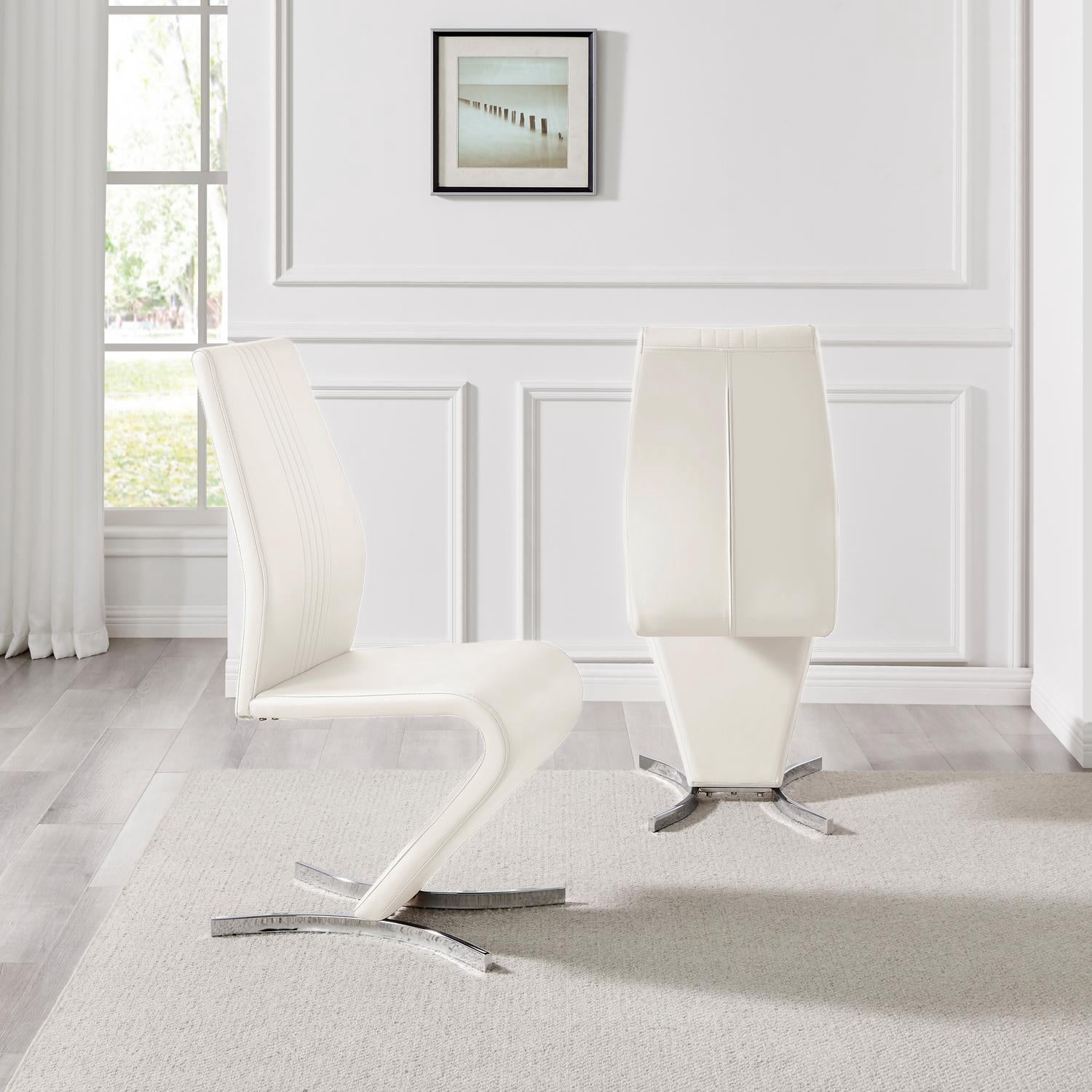 Furniturebox UK Willow Modern Adult Faux Leather Dining Side Chairs, Off-White (Set of 2)
