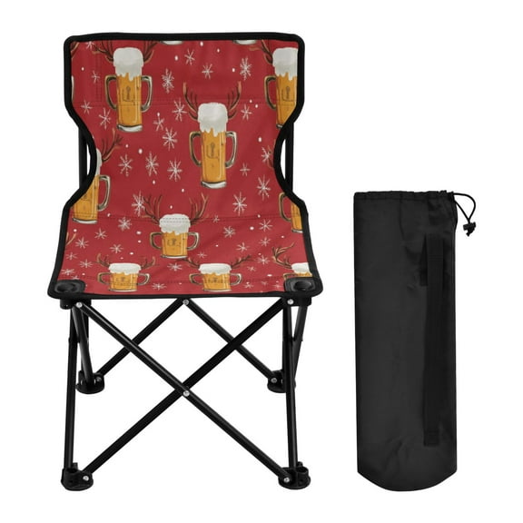 600D Oxford Camping Chair Portable Foldable Chair Supports 220 lbs for Picnic, Fishing, Backpacking Beer Mugs and Reindeer Antlers