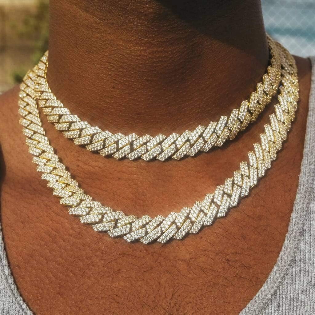 Leander 15mm Full Iced Out Diamond Cuban Link Chain - Hip Hop 18K or White Gold Plated Necklace or Bracelet for Men Women(Birthday Gift