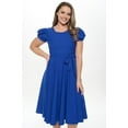 thumbnail image 5 of Royal Neon Large-X-large Size Women's Short Puff Sleeve Midi Solid Cocktail Flare Tea Party, Formal and Casual Dresses, 5 of 5