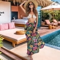 thumbnail image 3 of Yuyamidu Hawaiian Flower Women's 3 Piece Swimsuit Set Bathing Suit Summer Beach Swimwear with Sarong Cover Up Halter Top Side Tie Bikini Bottom Swimwear, 3 of 6