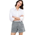 thumbnail image 5 of Women's Pleated Cotton Linen Shorts, High Rise Casual Summer Shorts with Rear Pockets, Soft Breathable Tailored Bottoms, 5 of 7