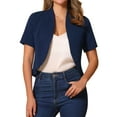 thumbnail image 1 of BLAZER DE TRABAJO CHIC PARA MUJERES INSPIRE, CON CUELLO SHAWL, SIN CUELLO, ABIERTO EN FRONTAL, CORTO, TALLA XL, AZUL OSCURO, 1 of 6