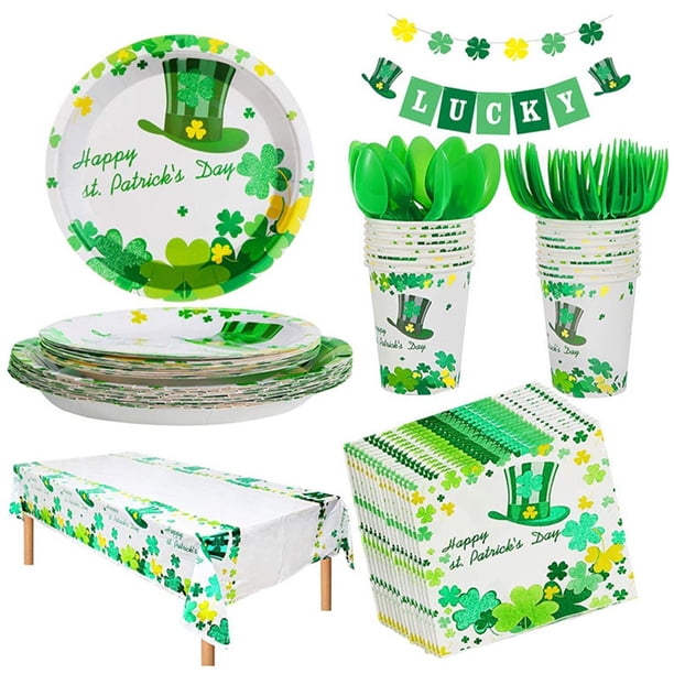 Día de San Patricio Conjunto de vajillas de manteles de tela de mesa para tiendas de cucharas Servilletas Kit de vajilla Decoración de vacaciones 114 paquetes Inevent HA012518-00