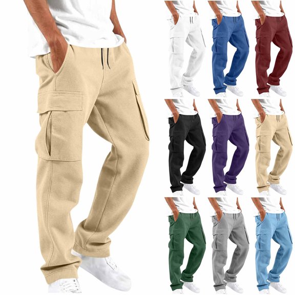 Men's Cargo Sweatpants with Pockets Drawstring Elastic Waist Straight Leg Pants,Loose Casual Trousers for Daily Gym Wear