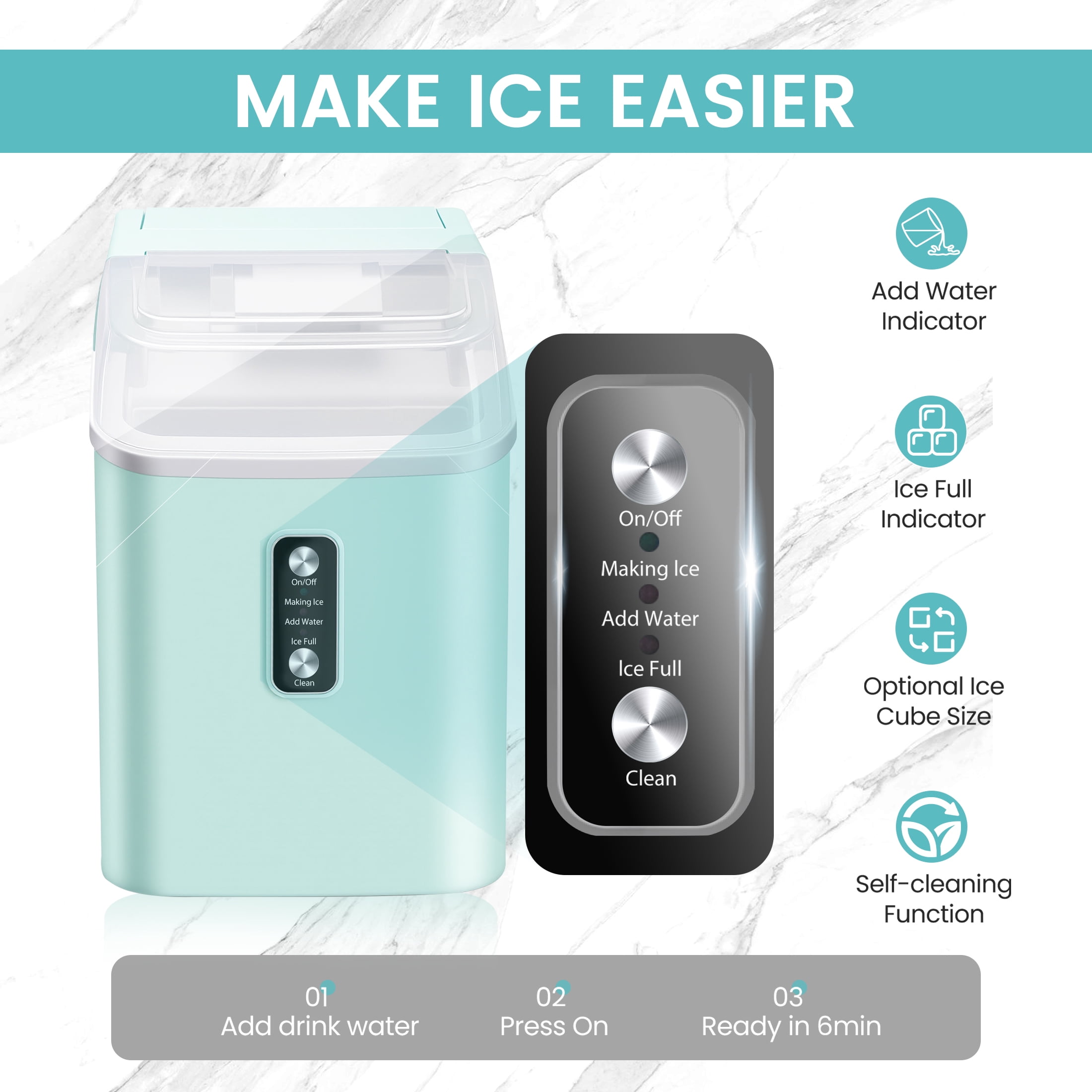 edx Nugget Ice Maker Countertop, 26 lbs/24H , Self-Cleaning Ice Maker , Includes Ice Scoop & 2.65 lbs Removable Basket, Green