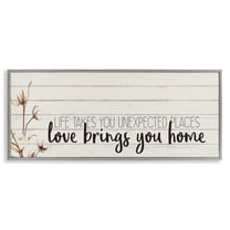 Stupell Industries Life Unexpected Places Phrase Inspirational Painting Gray Framed Art Print Wall Art, 30 x 13