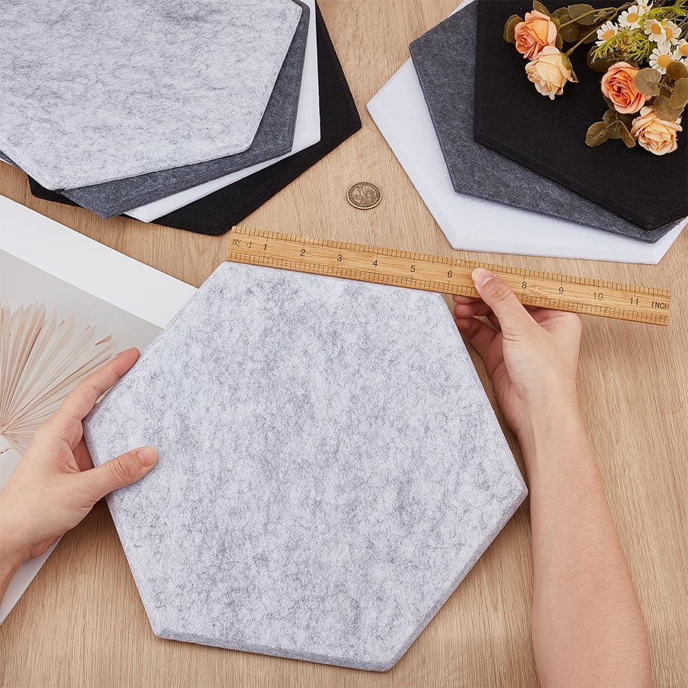 8 Pcs 4 Colors Hexagon Felt Pin Board Notice Boards with 80 Thumbtacks 10.2x11.7inch Self Adhesive Felt Pin Board DIY Bulletin Board Sound Absorbing Felt Board for Office diy