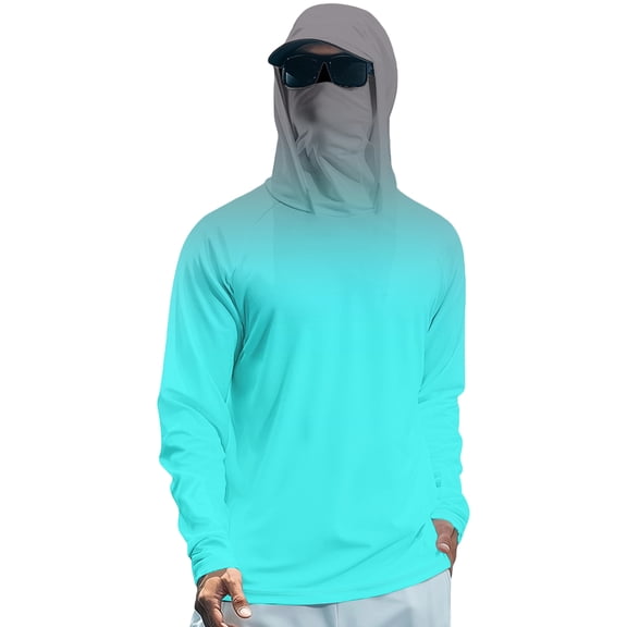 GrmtClth Sun Shirts for Men with Mask Hoodie Long Sleeve Fishing Shirts SPF UV Shirt Quick Dry Rash Guard Running Working Hoodie Shirts Cyan S